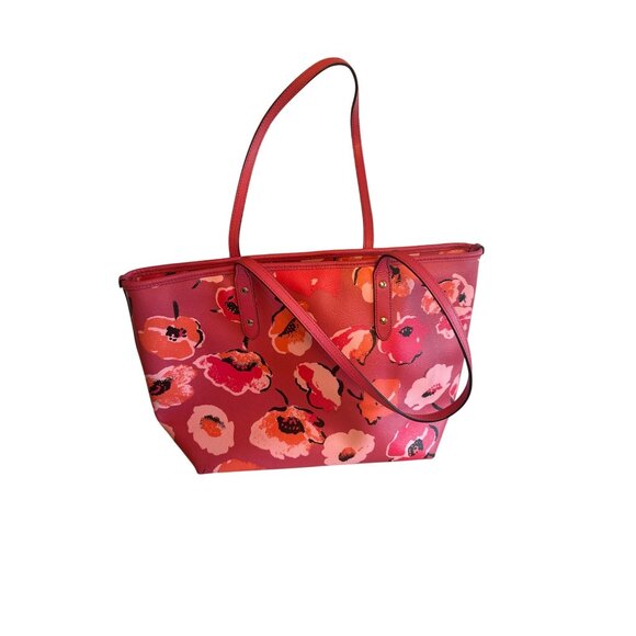 Coach Floral Poppy Print Pink Tote Bag With Dual Straps - Picture 1 of 7